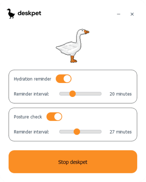 Deskpet Interface Screenshot